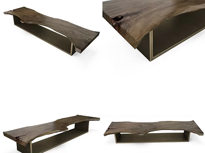 Modern Wooden Coffee Table With Natural Wood Grain And Sleek Metal Frame Design Details 3d model