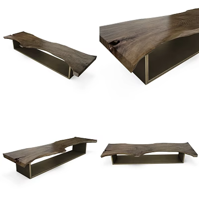 Modern Wooden Coffee Table With Natural Wood Grain And Sleek Metal Frame Design Details 3d model