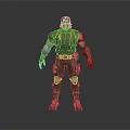 Detailed 3D Warrior Character Model In Green Combat Outfit With Mechanical Arm And Knee Pads