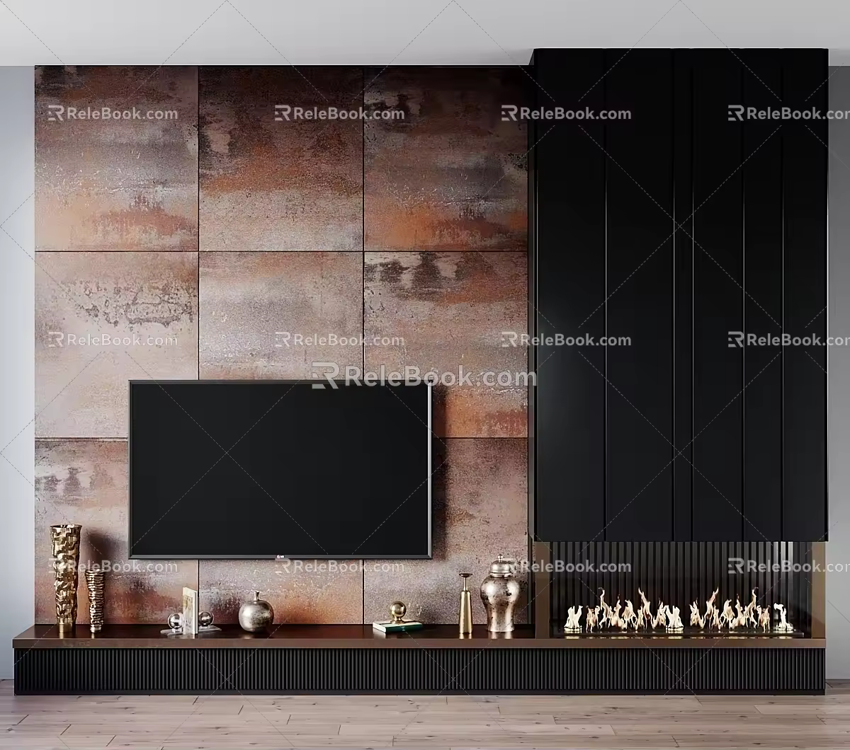 TV background wall fireplace modeling wall 3d model