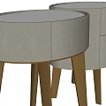 Modern Round Beige Bedside Table With Wooden Legs And Storage Drawers