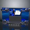 Modern Presentation Stage With Large Screen Displaying Innovate And Blue Wave Design