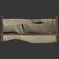 Simple Outdoor Tent With Brown Wooden Frame And Beige Canvas Fabric