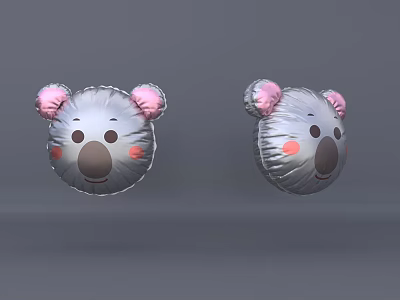 Inflatable Koala Toys With Grey Body Pink Ears And Blush Cheeks For Kids 3d model