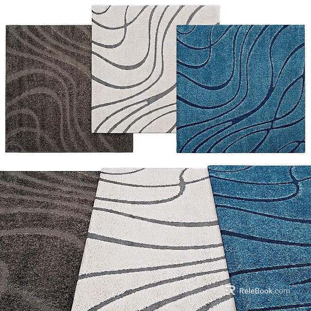 Modern Square Rugs with Dark Gray Light Gray and Blue Wavy Lines Design 3d model