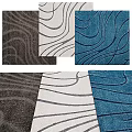 Modern Square Rugs with Dark Gray Light Gray and Blue Wavy Lines Design 3d model