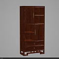 Traditional Wooden Decorative Cabinet With Open Shelves Drawers And Golden Handles
