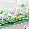 Colorful Metallic Floral Display With Lotus Shaped Blooms And Greenery Base Stand
