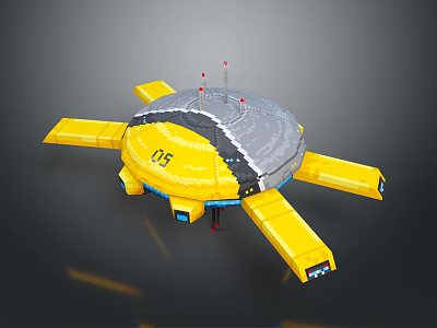 Yellow And Gray Circular Spacecraft With Yellow Supports Red Antennas Number 05 For Space Exploration 3d model
