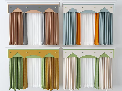 Colorful Layered Curtains With Valance In Various Fabric Colors For Home Decor 3d model