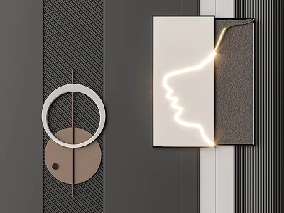 Modern Wall Decor With Geometric Circles Lines And Light Effect On Dark Background 3d model