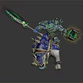 Armored Warrior Riding Blue And White Armored Creature With Glowing Weapon And Spikes