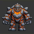3D Fantasy Stone Creature Character With Lava Red Patterns And Rock Textures