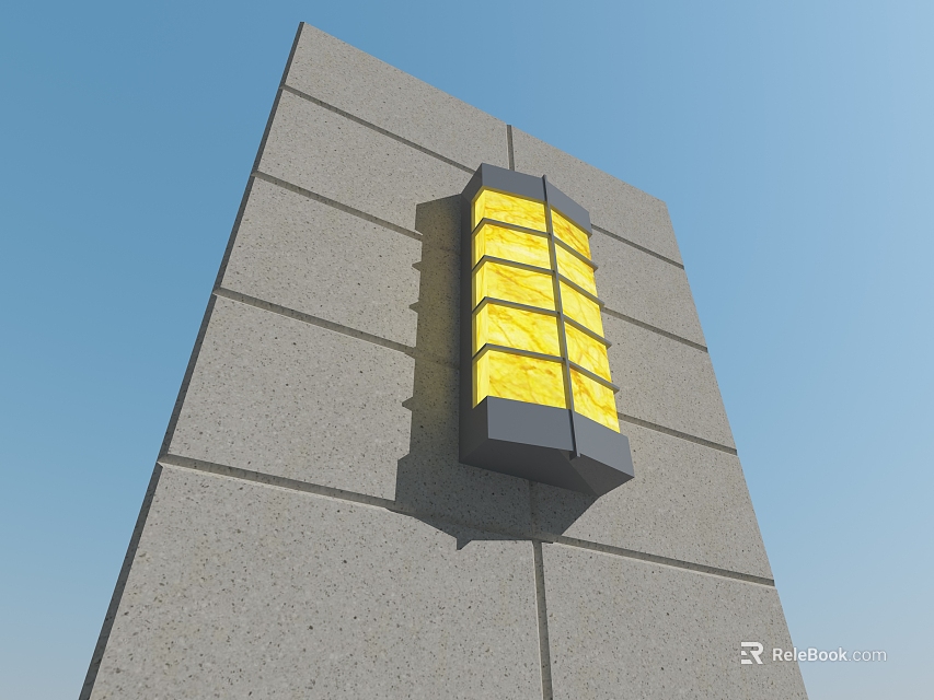 Outdoor Wall Light Mounted On Gray Stone Wall With Yellow Illumination And Multi Pane Design 3d model 