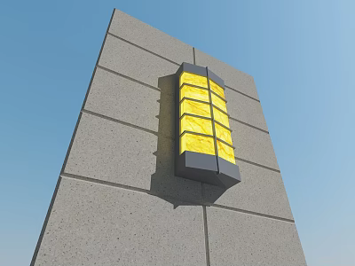 Outdoor Wall Light Mounted On Gray Stone Wall With Yellow Illumination And Multi Pane Design 3d model