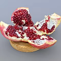 Fresh Cut Pomegranate With Red Juicy Arils On Wooden Plate