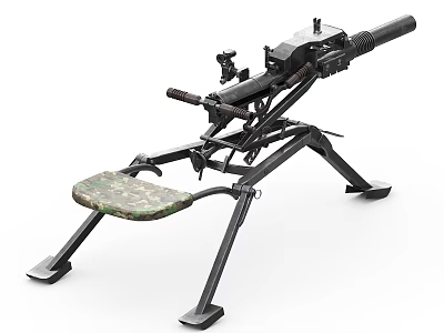 Military Machine Gun With Tripod Mount Camouflage Seat And Sighting Device 3d model