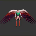 Vibrant Flying Animal With Spread Pink Red Wings Green Body And Long Legs
