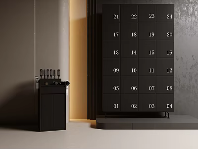 Modern Black Numbered Calendar Panel With Cabinet And Knives In Minimalist Room 3d model