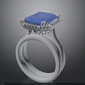 Elegant White Ring With Blue Square Gemstone And Decorative Setting