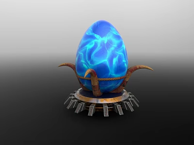 Blue Flame Textured Decorative Ornament Set With Horned Supports And Metal Base 3d model