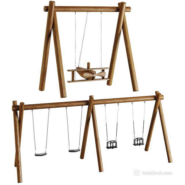 Wooden Playground Swings With Sturdy Frames And Hanging Seats For Kids Outdoor Play 3d model 