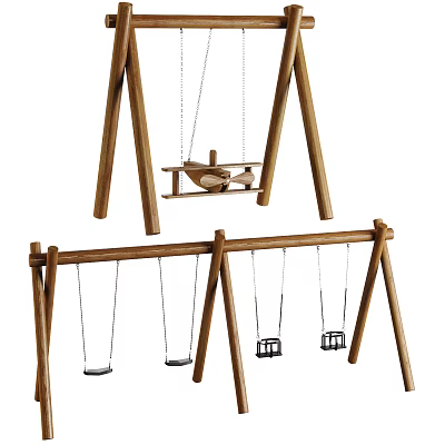 Wooden Playground Swings With Sturdy Frames And Hanging Seats For Kids Outdoor Play 3d model