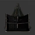 Three Dark Metallic Tent Like Structures With Textured Surfaces On White Background 3d model