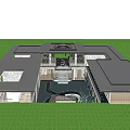 Modern Architectural Entrance Gate With Glass Facade Flat Roof And Green Lawn