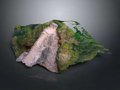 Mountain Top Building With Stone Path And Green Vegetation On Rocky Landscape Model 3d model