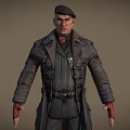 A Man In Dark Tactical Gear With Long Coat Cap Leather Gloves And Boots