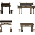 Chinese Style Bamboo Entrance Gate With Tile Roof Wooden Plaque And Red Lanterns
