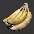 Bunch of Ripe Yellow Bananas with Brown Spots on Black Background and Reflection