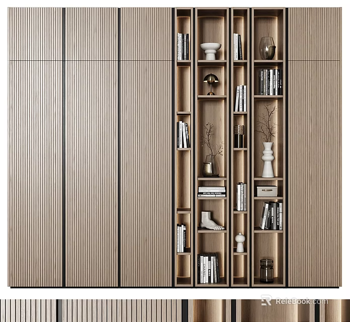 Stylish Modern Wooden Bookcase with Open Compartments for Books Decorative Items and Storage 3d model 
