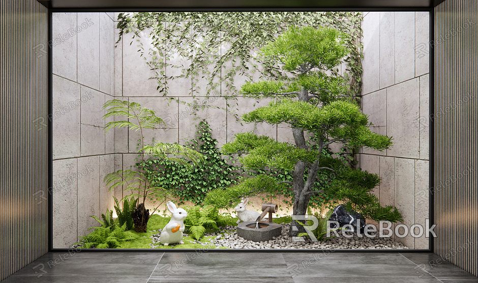 Modern landscape sketch atrium indoor plant landscaping model