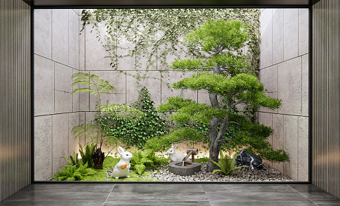 Modern landscape sketch atrium indoor plant landscaping 3d model