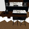 Modern Kitchen Interior With Black Brown Wooden Cabinets Marble Island And Stools