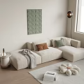 Beige Multi Person Sofa With Colorful Cushions Green Decorative Painting Floor Lamp And Side Table