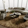 Modern Sofa and Round Coffee Table Set with Accent Chairs Decorative Pillows 3d model