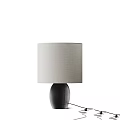 Three Modern Table Lamps with Different Colored Wooden Bases and Cream Linen Shades