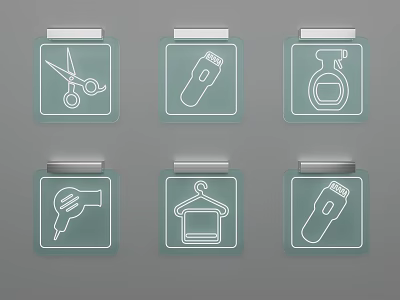 Practical Square Light Green Wall Hangings With Tool Icons Including Scissors Hair Dryer And Hanger 3d model