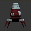 Red Rocket Model With Silver Top Three Red Legs On Reflective Black Surface 3d model