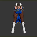 Game Character Blue White Outfit With White Headpiece White Boots Fighting Stance Black Wrist Guards