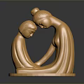 Golden Mother And Child Embracing Sculpture With Smooth Base Design