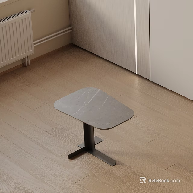 Modern Side Table Design With Marble Top And Metal Base On Wooden Floor 3d model 