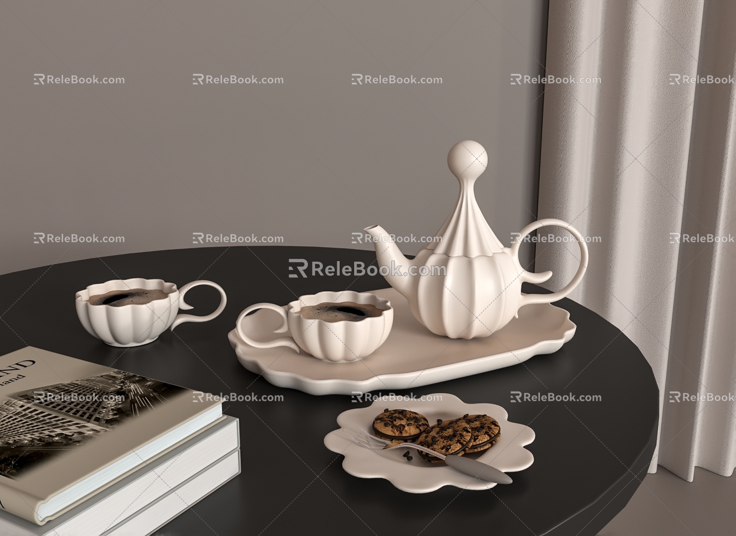 Tea Set Teapot Teacup Cookies 3d model