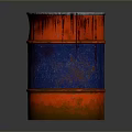 Rusted Red And Blue Oil Drum With Distressed Paint Surface Appearance