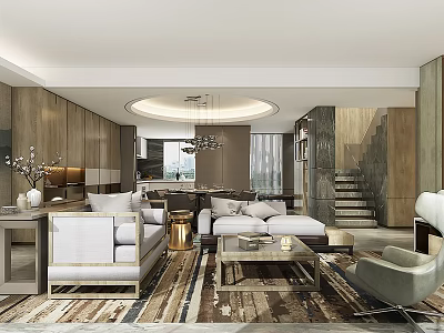 Modern Luxury Open Plan Living And Dining Room Interior Design With Elegant Comfortable Furnishings 3d model