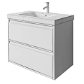 Wooden Bathroom Vanity With Two Drawers White Countertop And Built-in White Sink