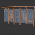 Weathered Blue Wooden Fence With Metal Brackets And Crossbar
